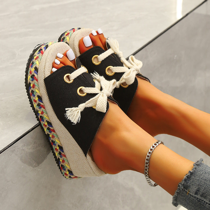 Woven Wedge Slide Sandals