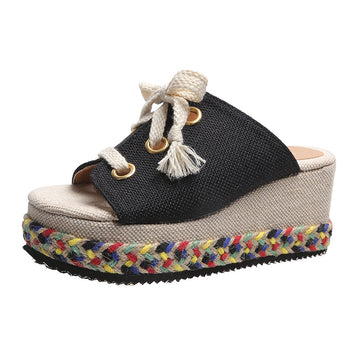 Woven Wedge Slide Sandals