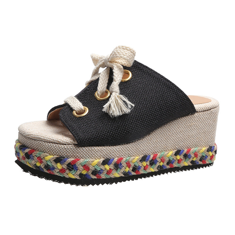 Woven Wedge Slide Sandals