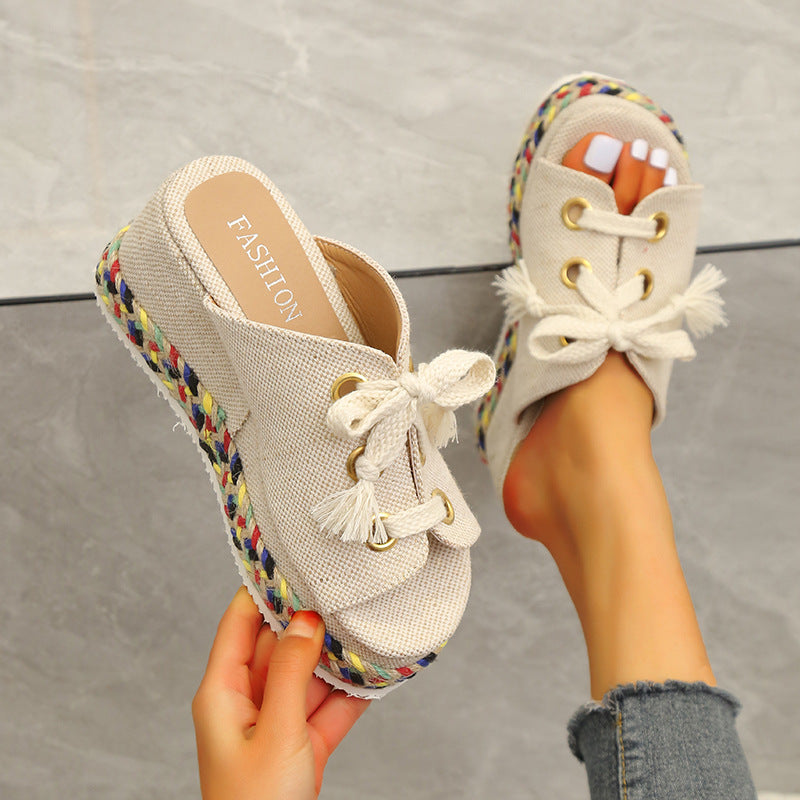 Woven Wedge Slide Sandals