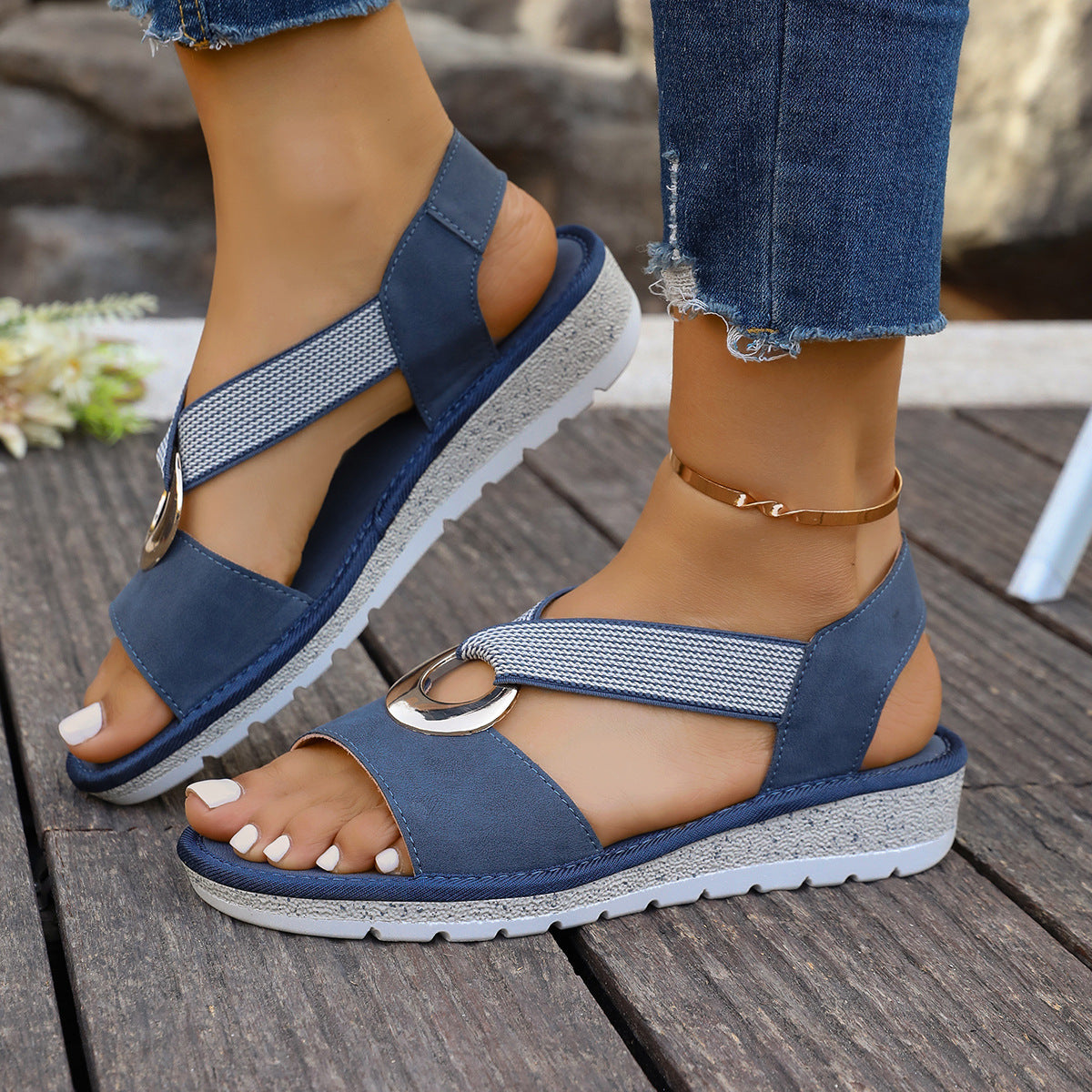 Metal Ring Flat Sandals