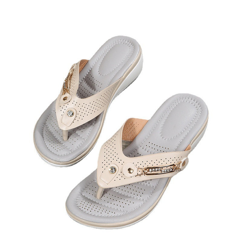 Perforated Wedge Thong Sandals