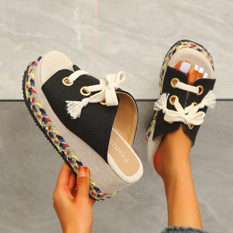 Woven Wedge Slide Sandals