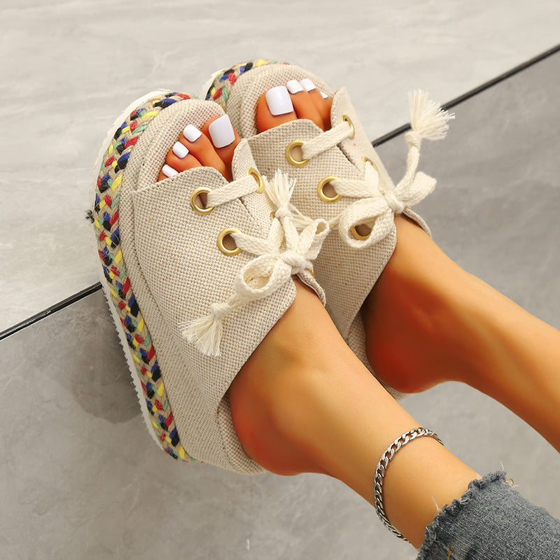 Woven Wedge Slide Sandals