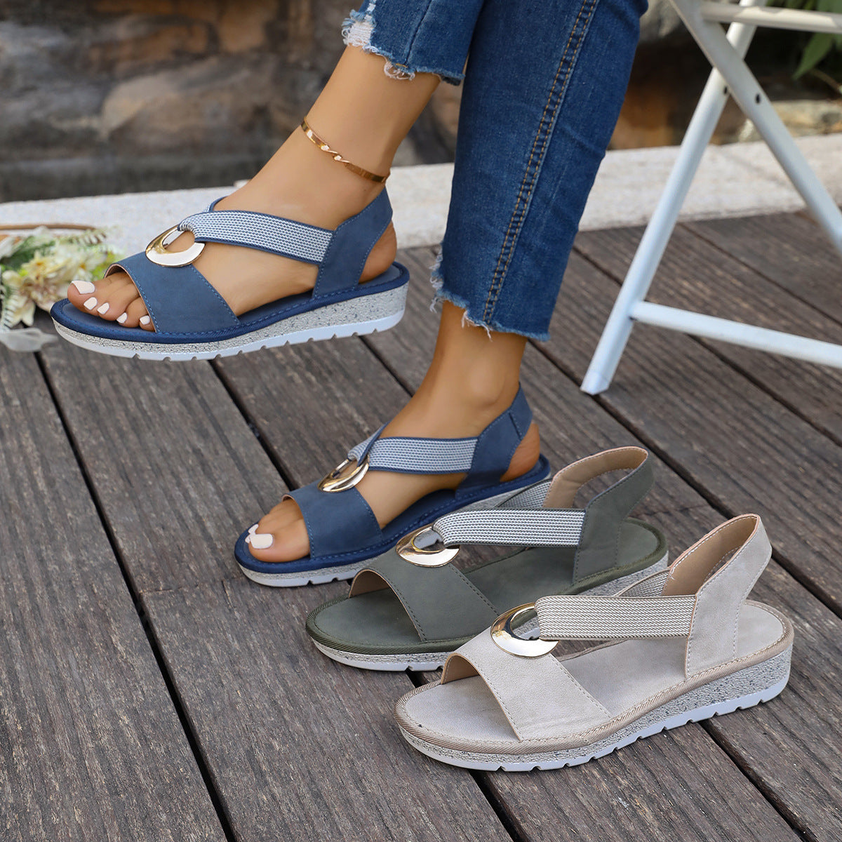 Metal Ring Flat Sandals